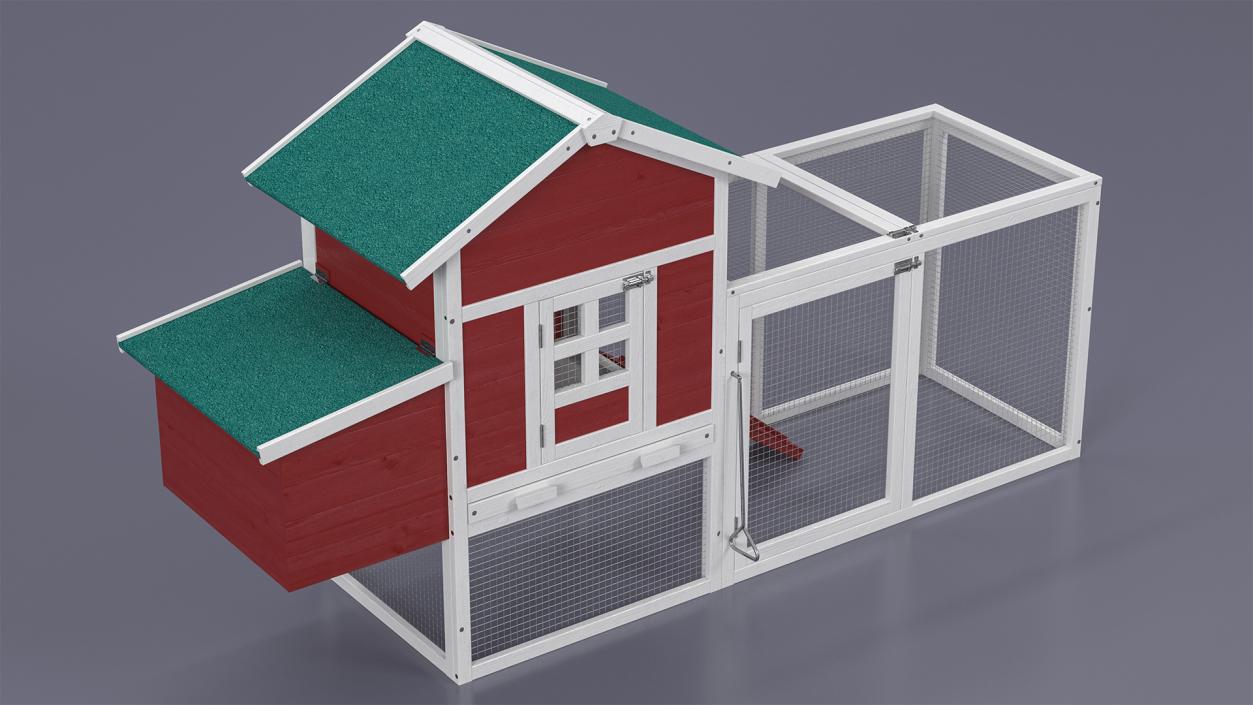 3D model Red Small Chicken Coop with Chicken Run Empty