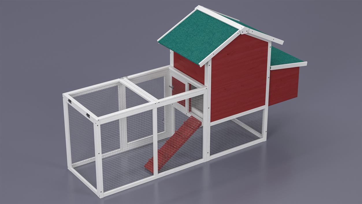 3D model Red Small Chicken Coop with Chicken Run Empty