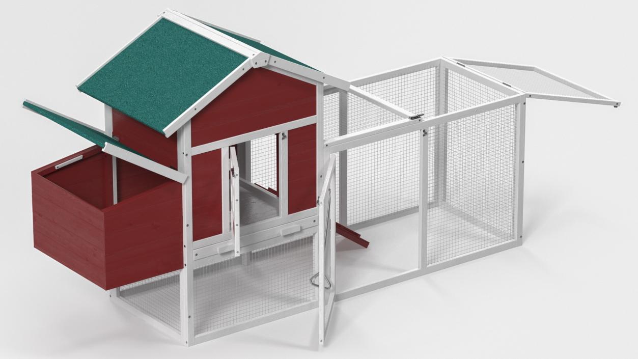 3D model Red Small Chicken Coop with Chicken Run Empty