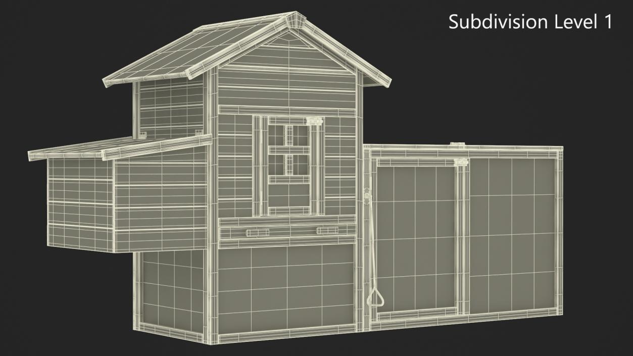 3D model Red Small Chicken Coop with Chicken Run Empty