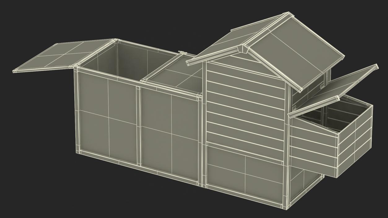 3D model Red Small Chicken Coop with Chicken Run Empty