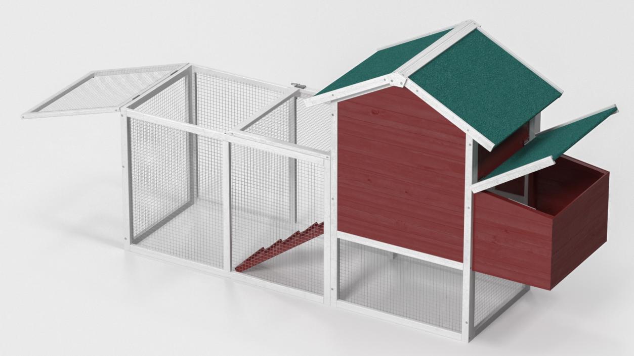 3D model Red Small Chicken Coop with Chicken Run Empty