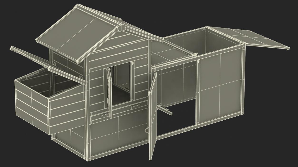 3D model Red Small Chicken Coop with Chicken Run Empty