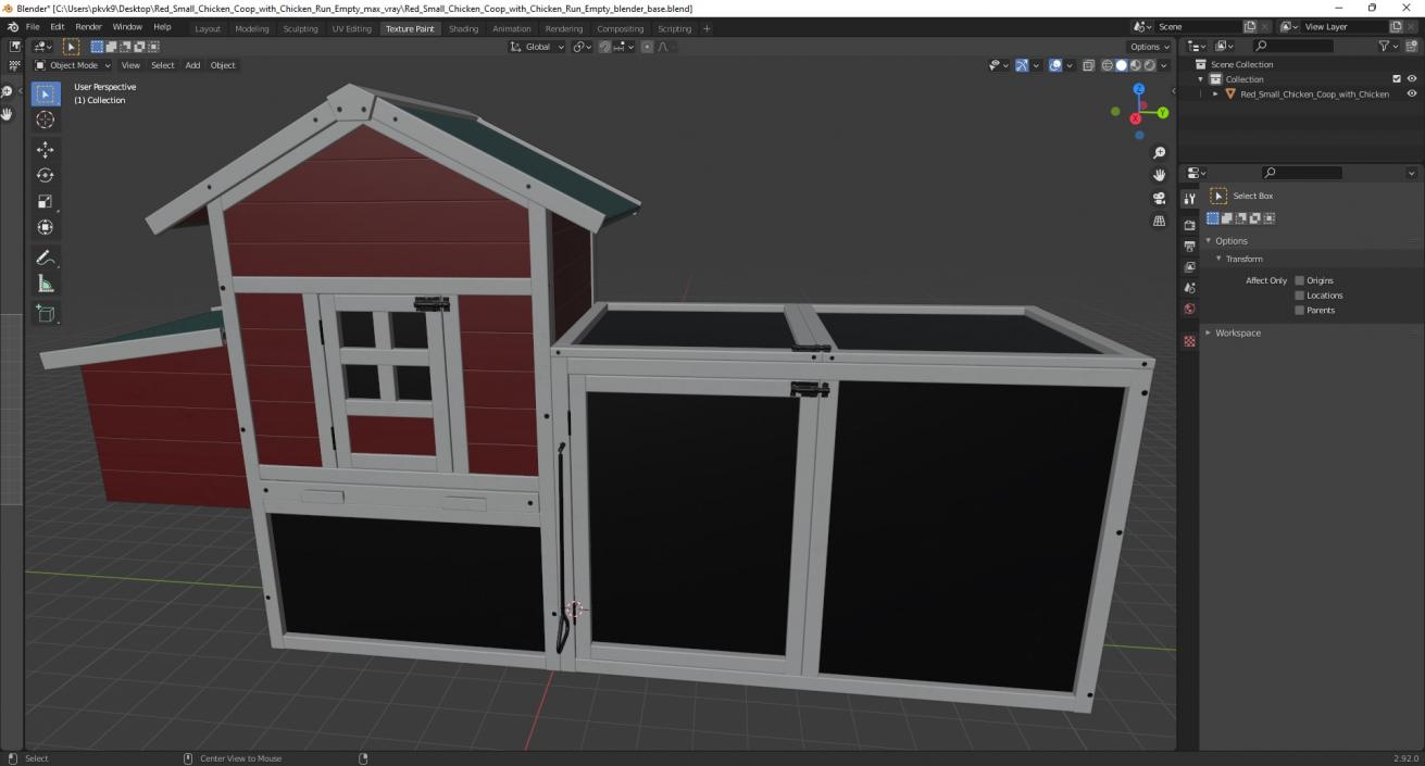 3D model Red Small Chicken Coop with Chicken Run Empty