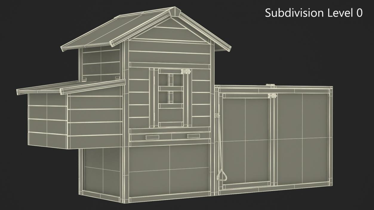 3D model Red Small Chicken Coop with Chicken Run Empty