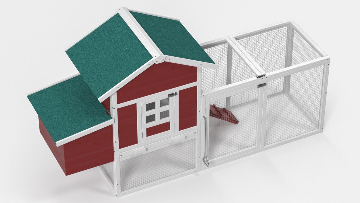 3D model Red Small Chicken Coop with Chicken Run Empty