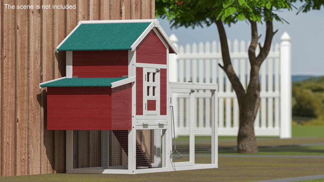 3D model Red Small Chicken Coop with Chicken Run Empty