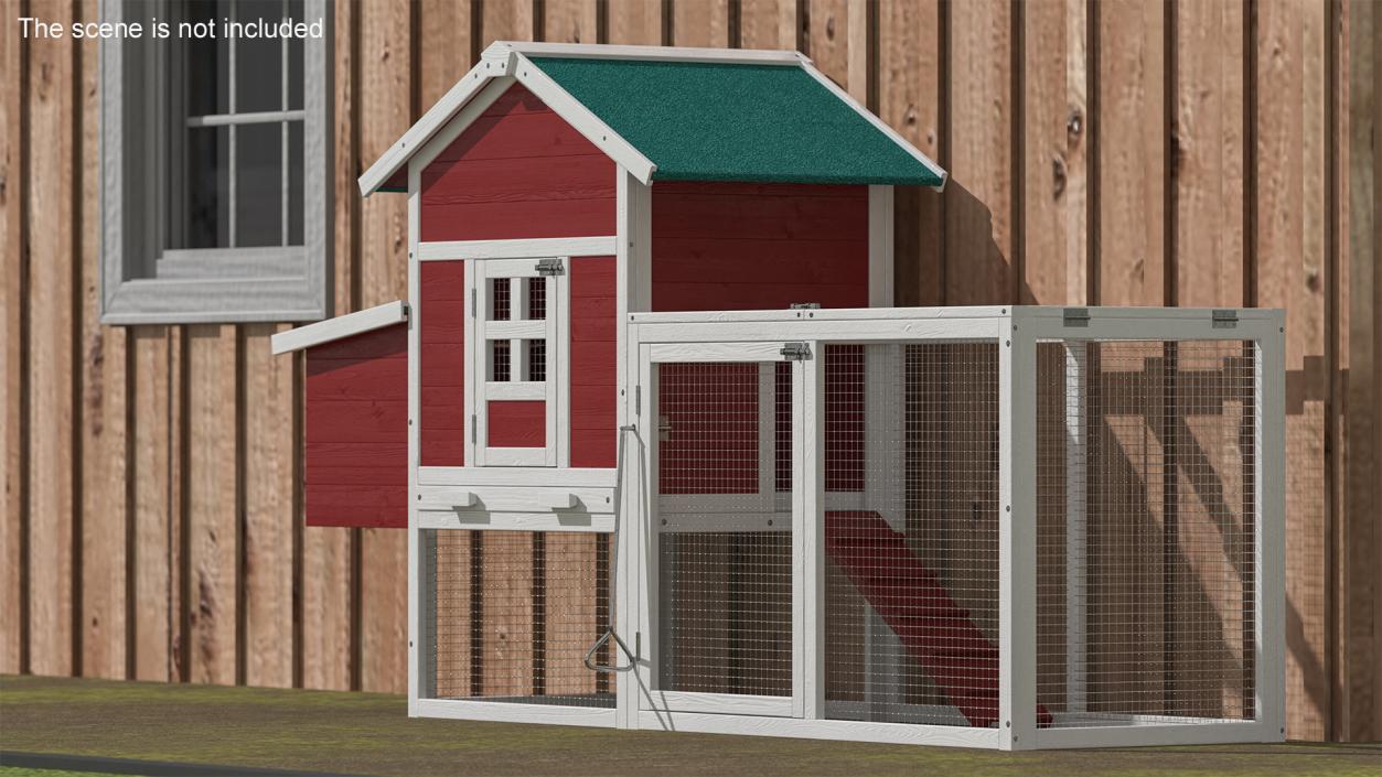 3D model Red Small Chicken Coop with Chicken Run Empty