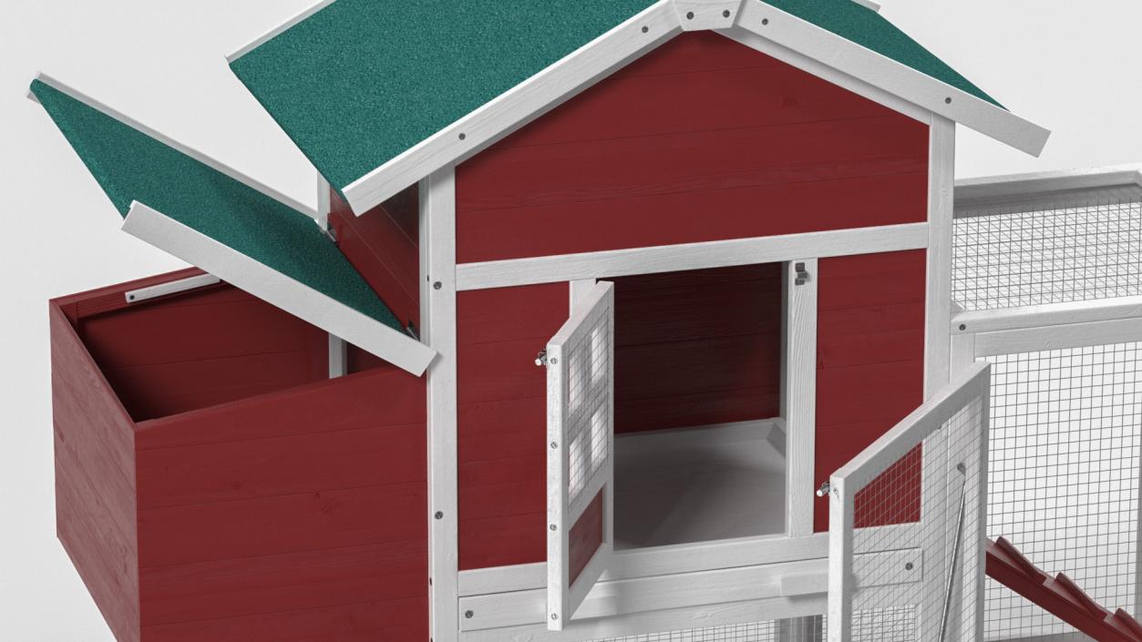 3D model Red Small Chicken Coop with Chicken Run Empty