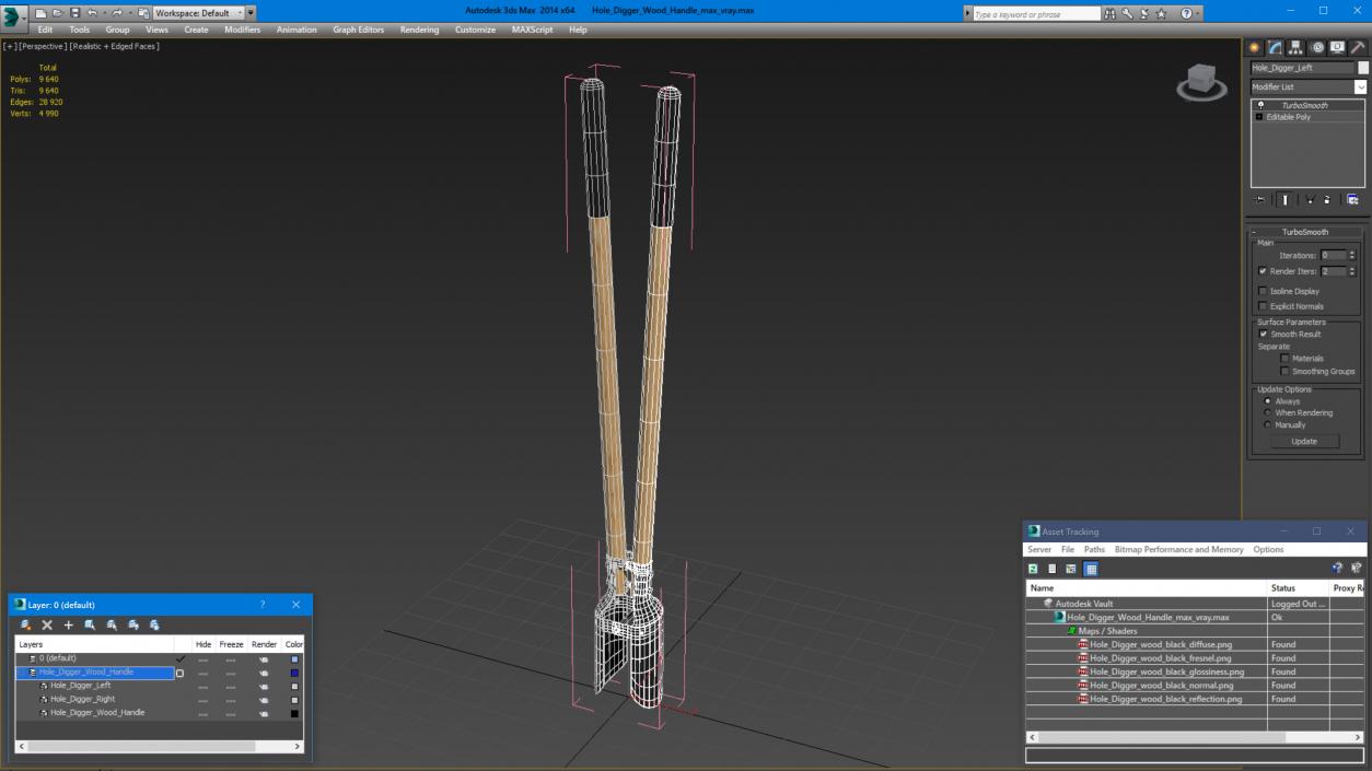 3D Hole Digger Wood Handle model