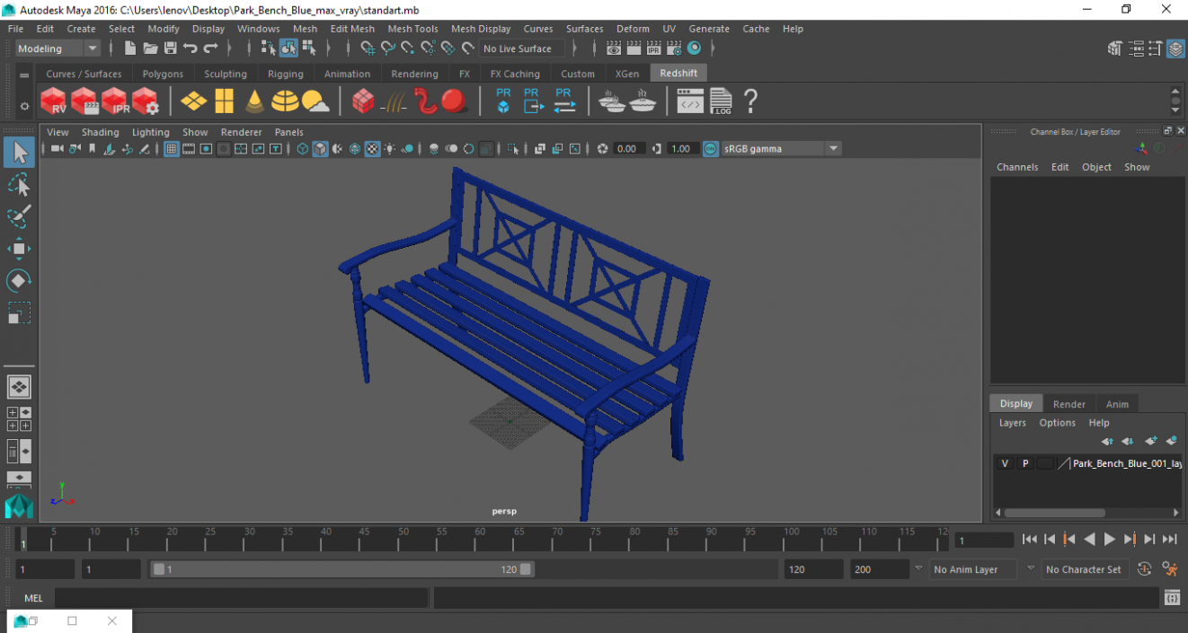 3D model Park Bench Blue