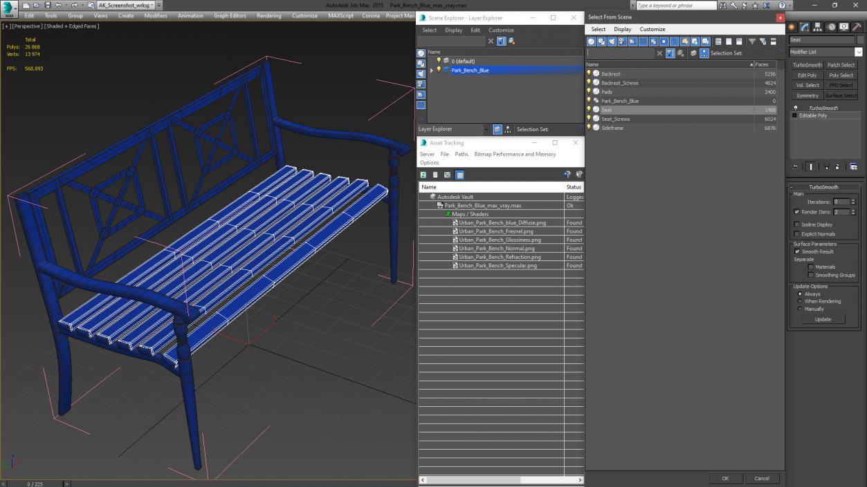 3D model Park Bench Blue