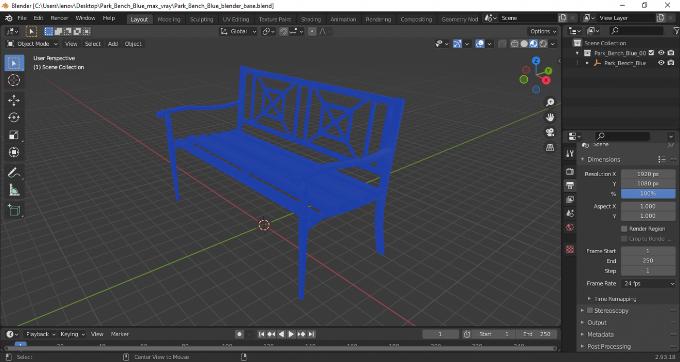 3D model Park Bench Blue