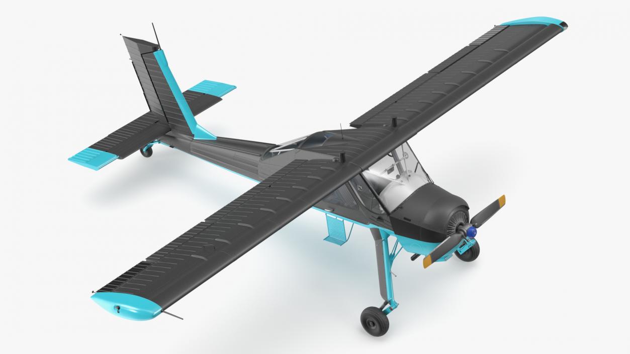 3D American Light Aircraft Black Rigged