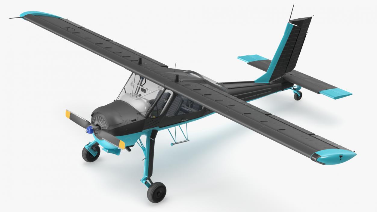 3D American Light Aircraft Black Rigged