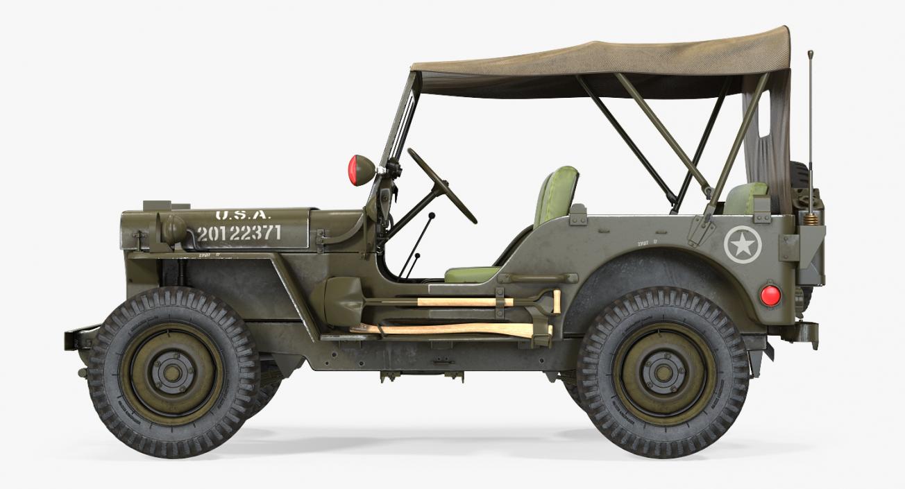 3D model Jeep Willys 1944 Convertible Rigged