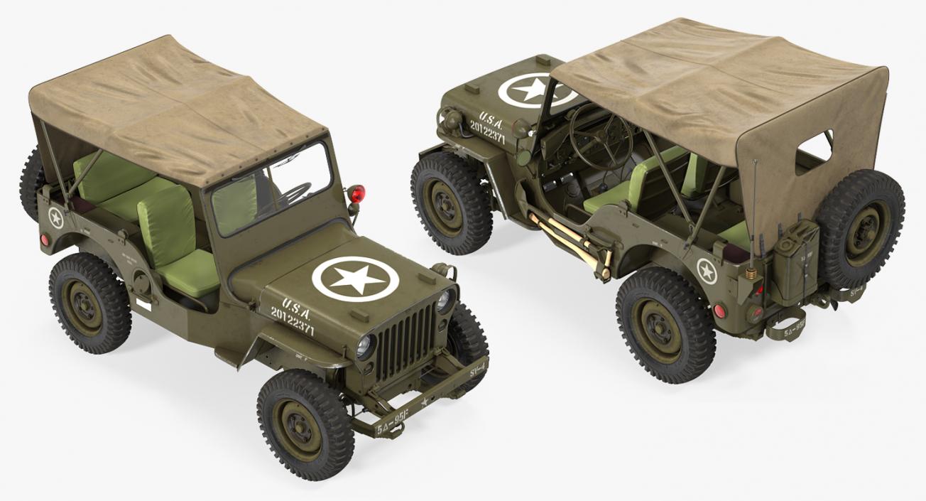 3D model Jeep Willys 1944 Convertible Rigged