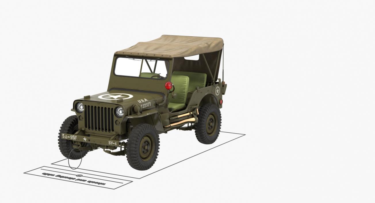 3D model Jeep Willys 1944 Convertible Rigged