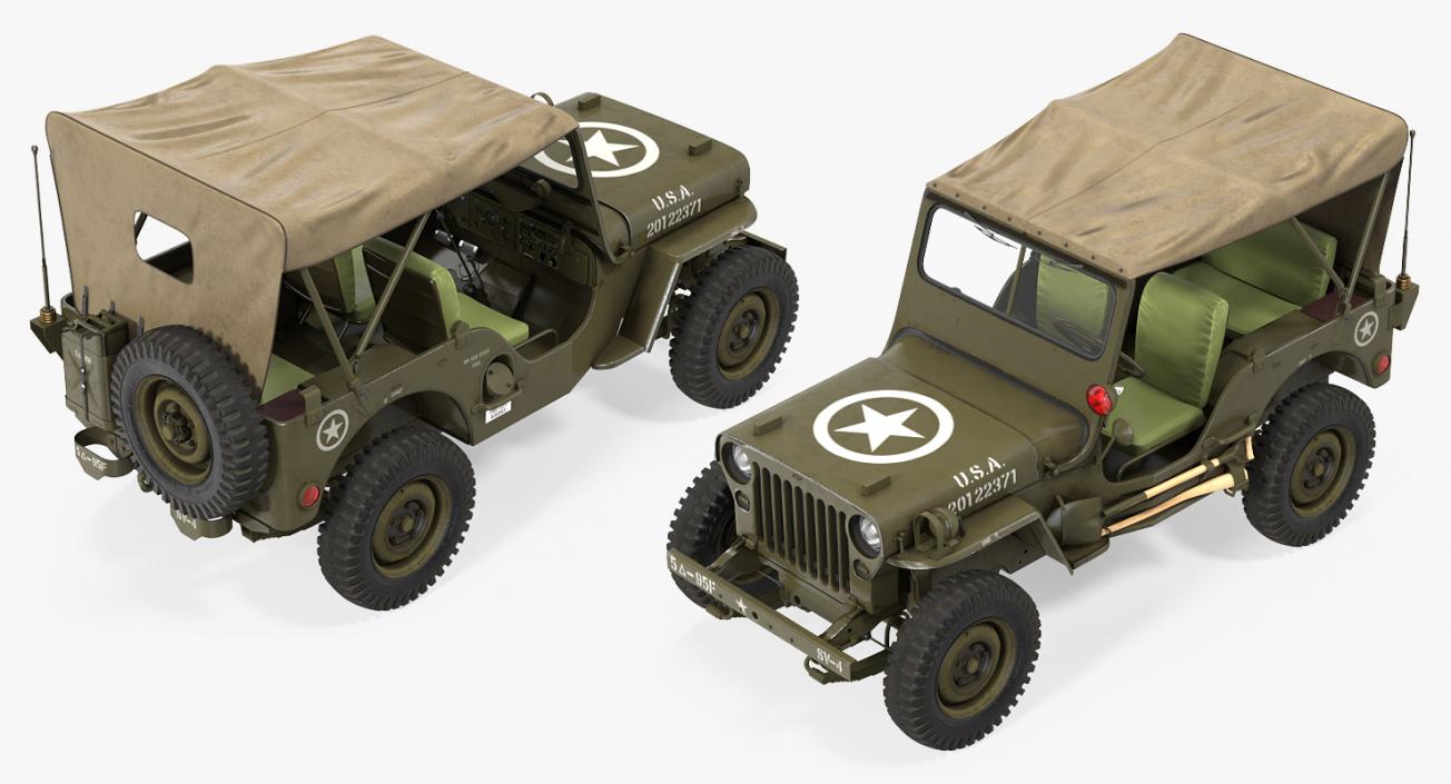 3D model Jeep Willys 1944 Convertible Rigged