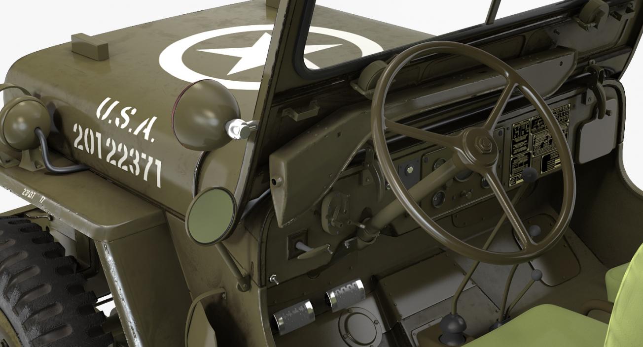 3D model Jeep Willys 1944 Convertible Rigged