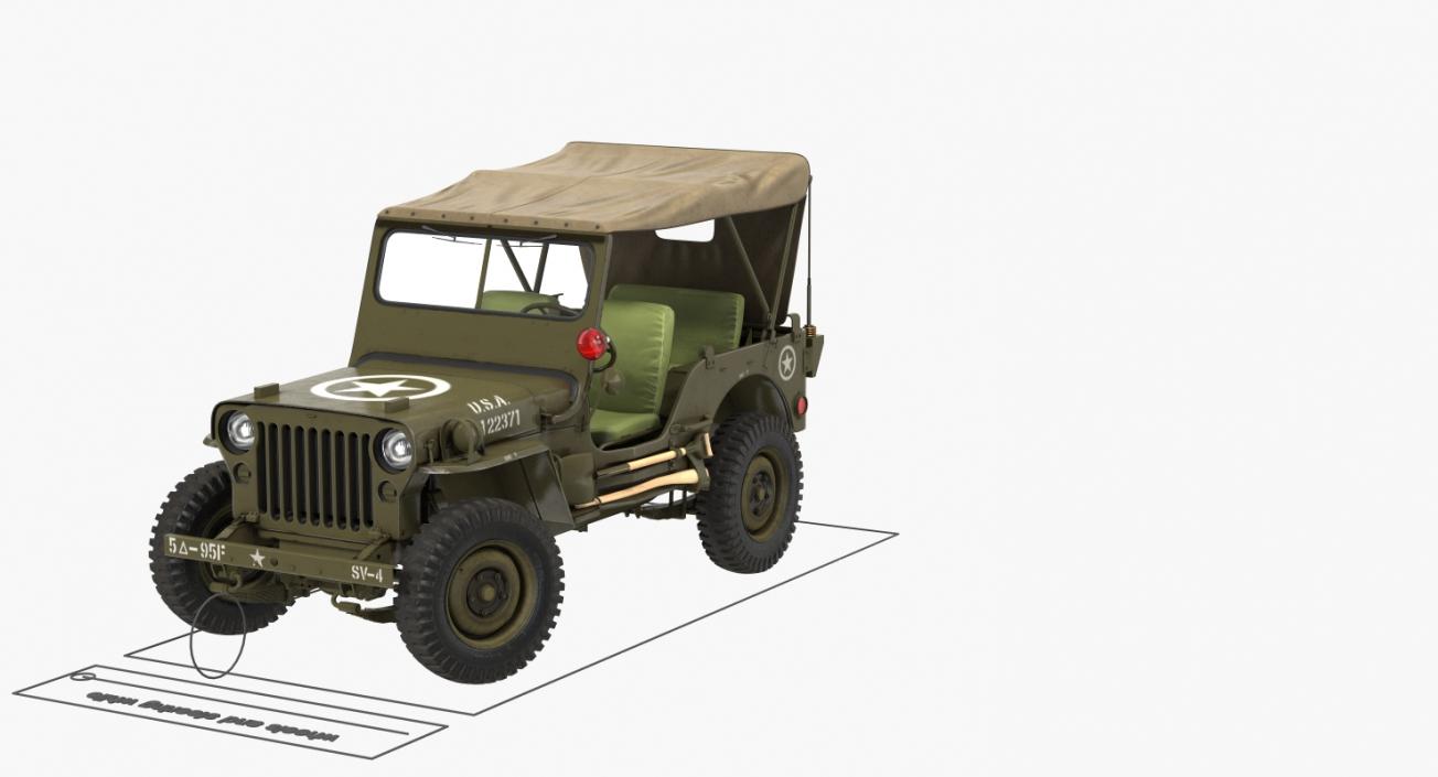 3D model Jeep Willys 1944 Convertible Rigged