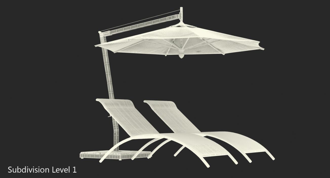 3D model Sun Lounge Chairs and Umbrella