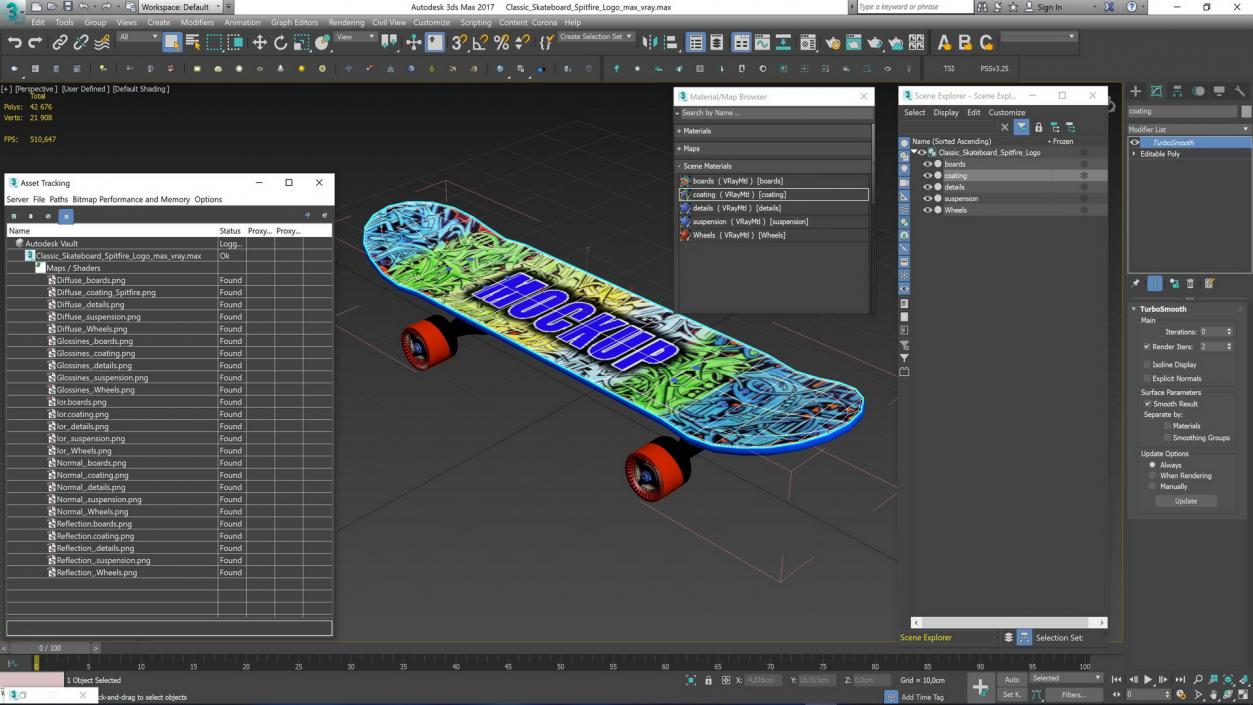 Classic Skateboard Spitfire Logo 3D