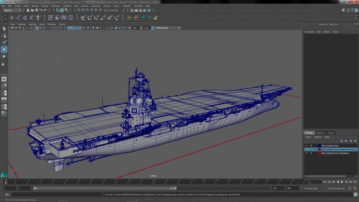 3D USS Gerald Ford CVN 78 Rigged for Maya model