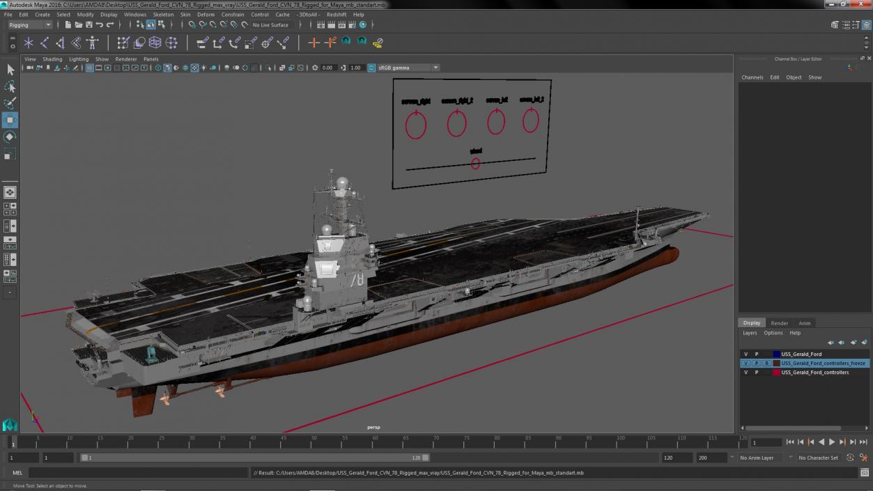 3D USS Gerald Ford CVN 78 Rigged for Maya model