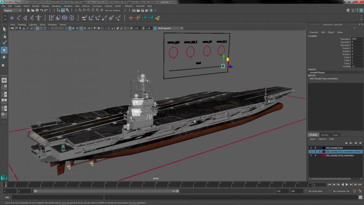 3D USS Gerald Ford CVN 78 Rigged for Maya model