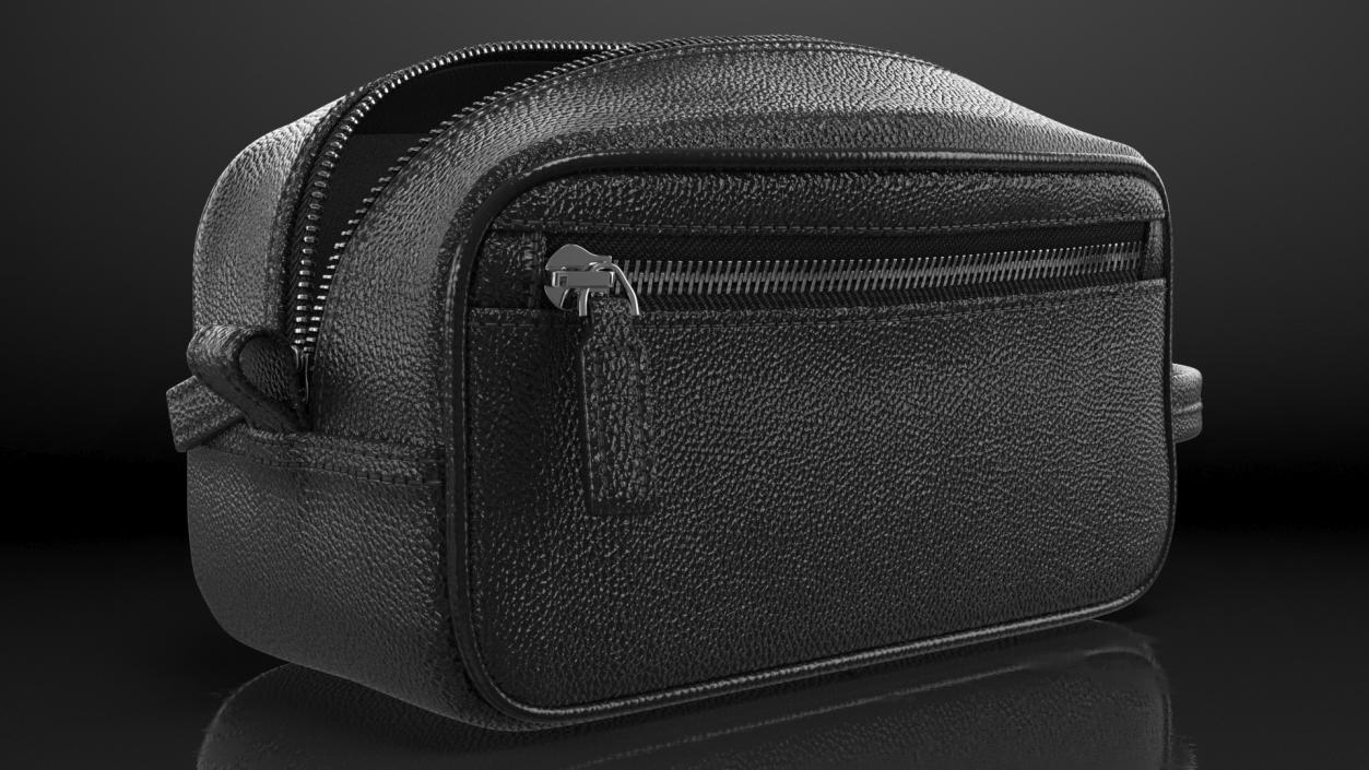 3D Open Cosmetic Bag Leather Black