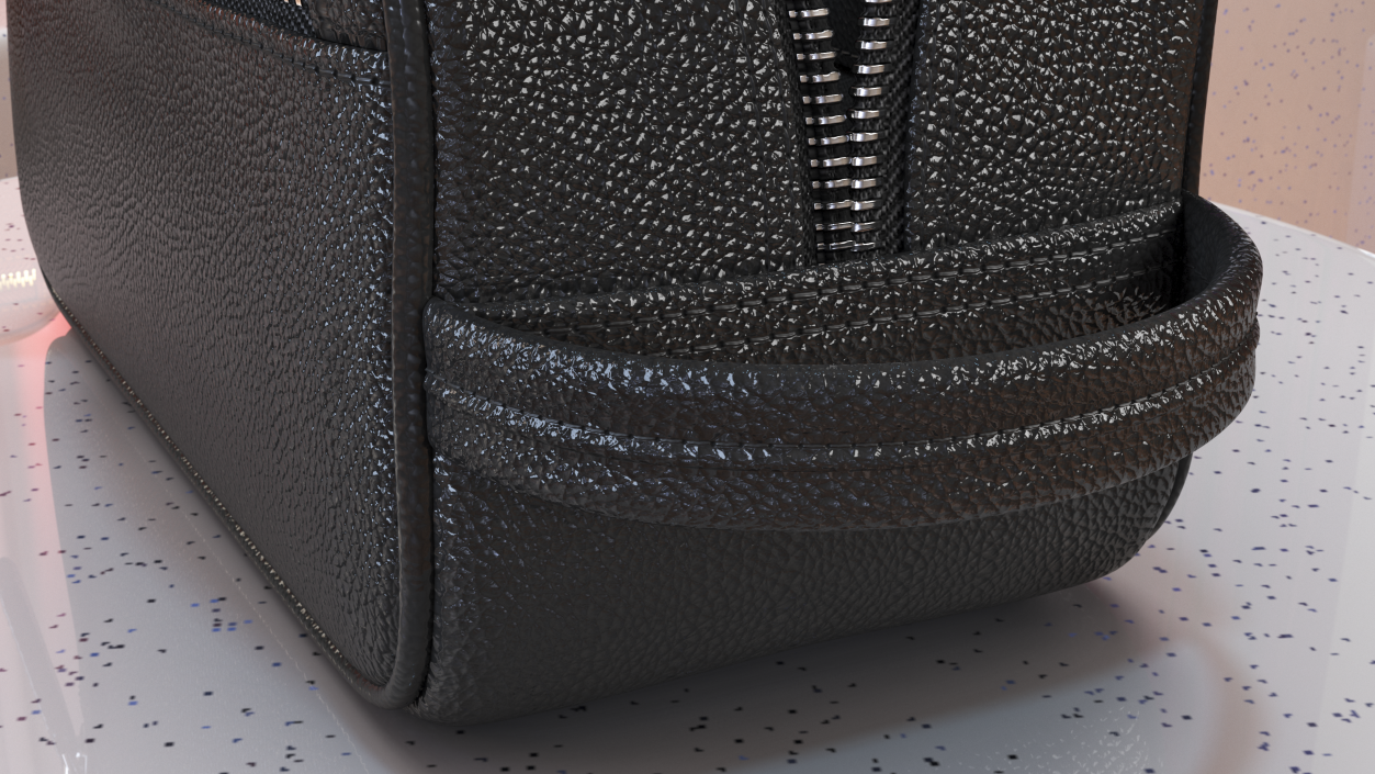 3D Open Cosmetic Bag Leather Black