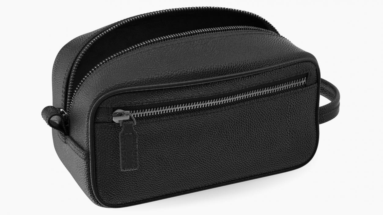 3D Open Cosmetic Bag Leather Black