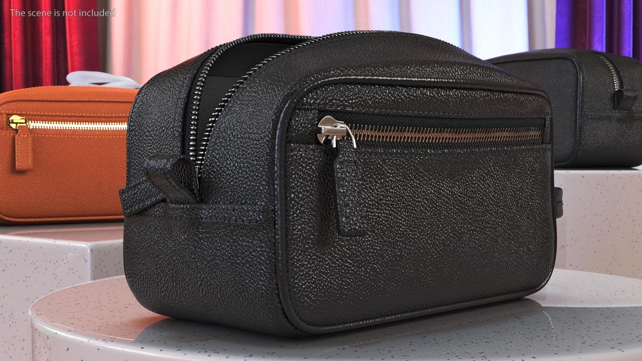 3D Open Cosmetic Bag Leather Black