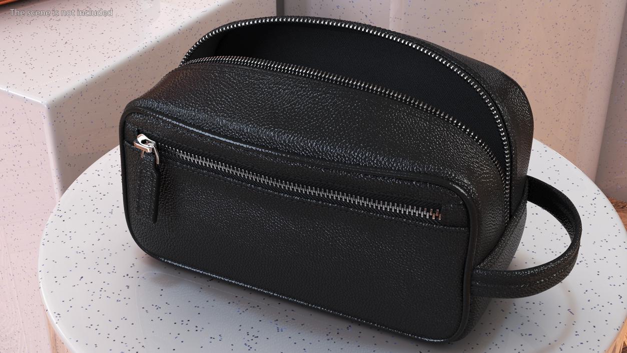 3D Open Cosmetic Bag Leather Black