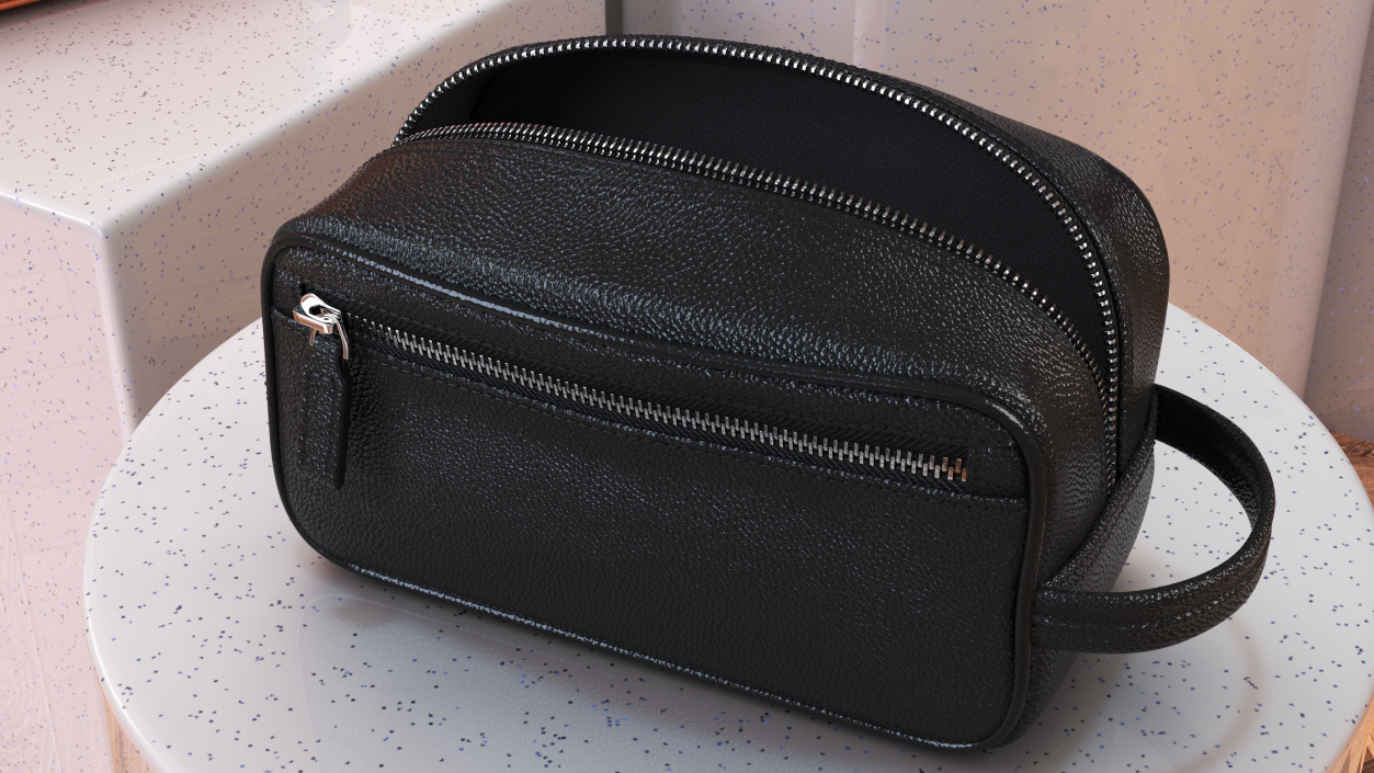 3D Open Cosmetic Bag Leather Black