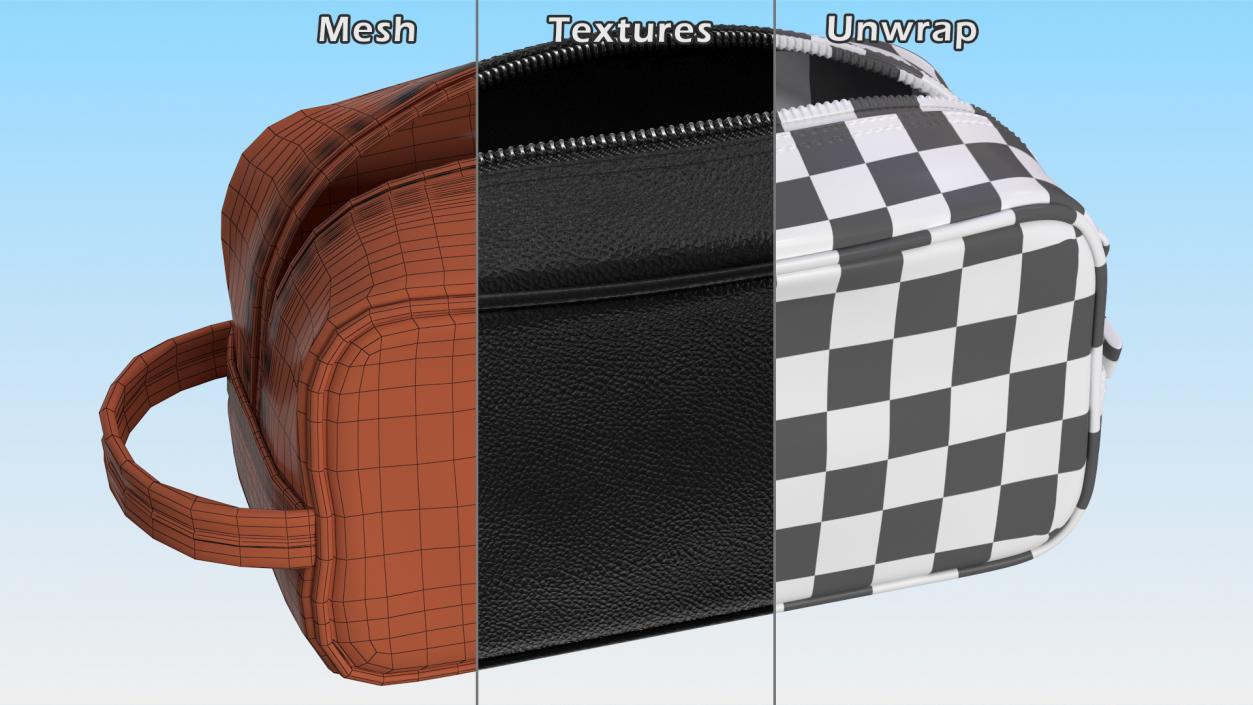 3D Open Cosmetic Bag Leather Black