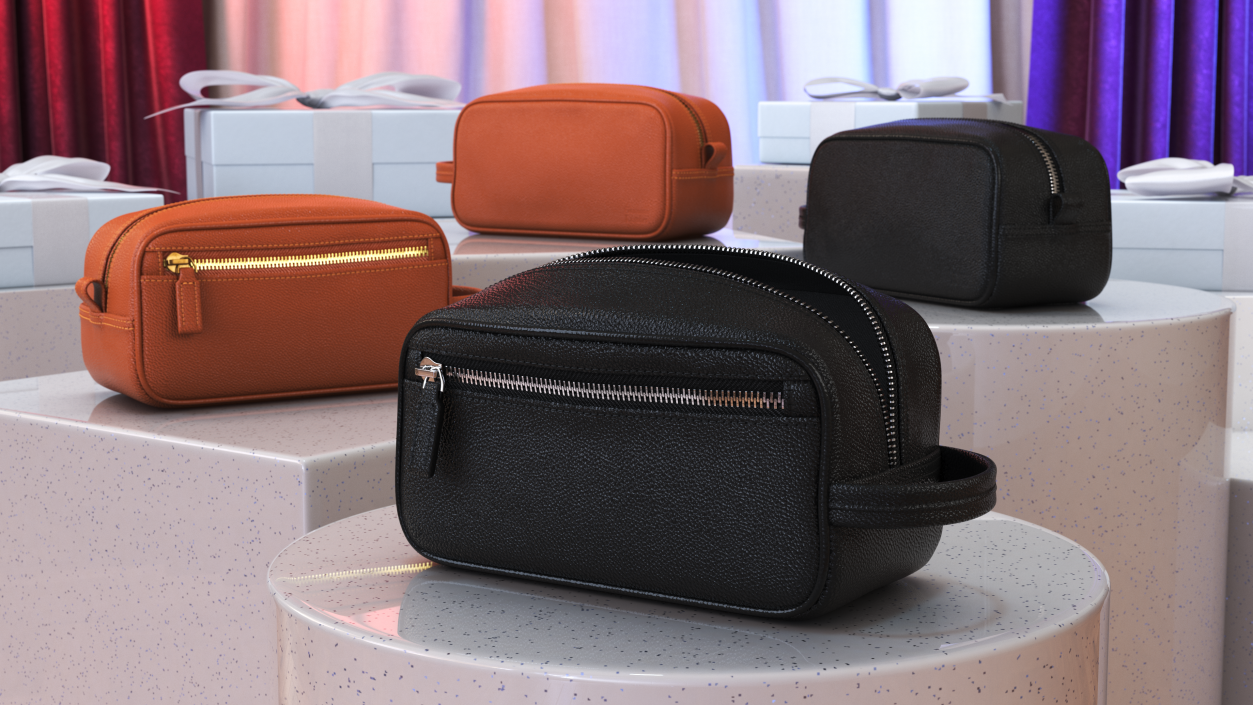 3D Open Cosmetic Bag Leather Black