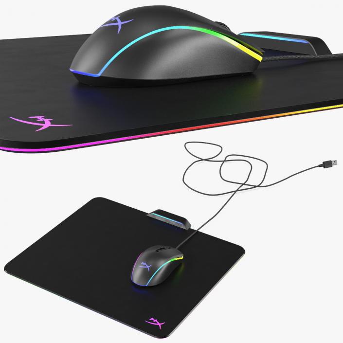 HyperX Pulsefire Surge Mouse with Mouse Pad Set switched On 3D model