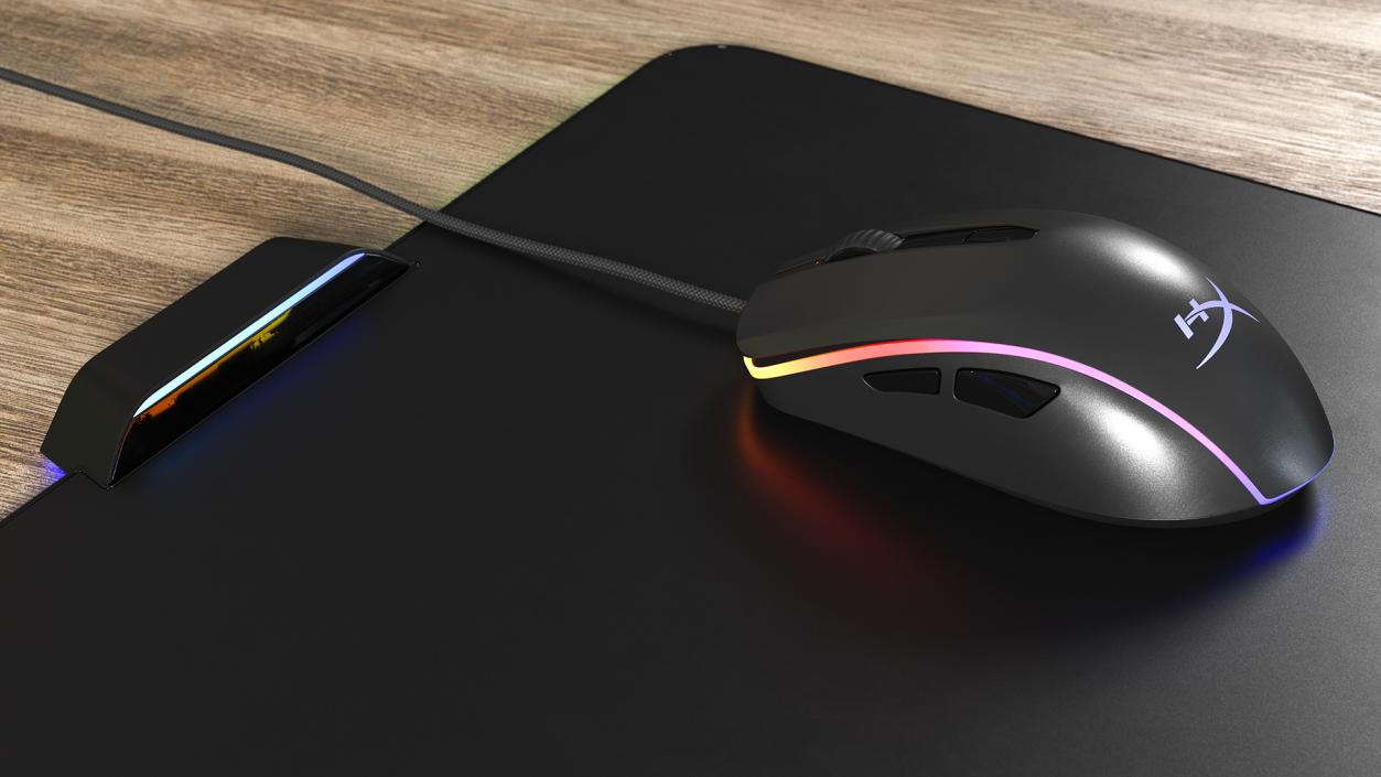 HyperX Pulsefire Surge Mouse with Mouse Pad Set switched On 3D model