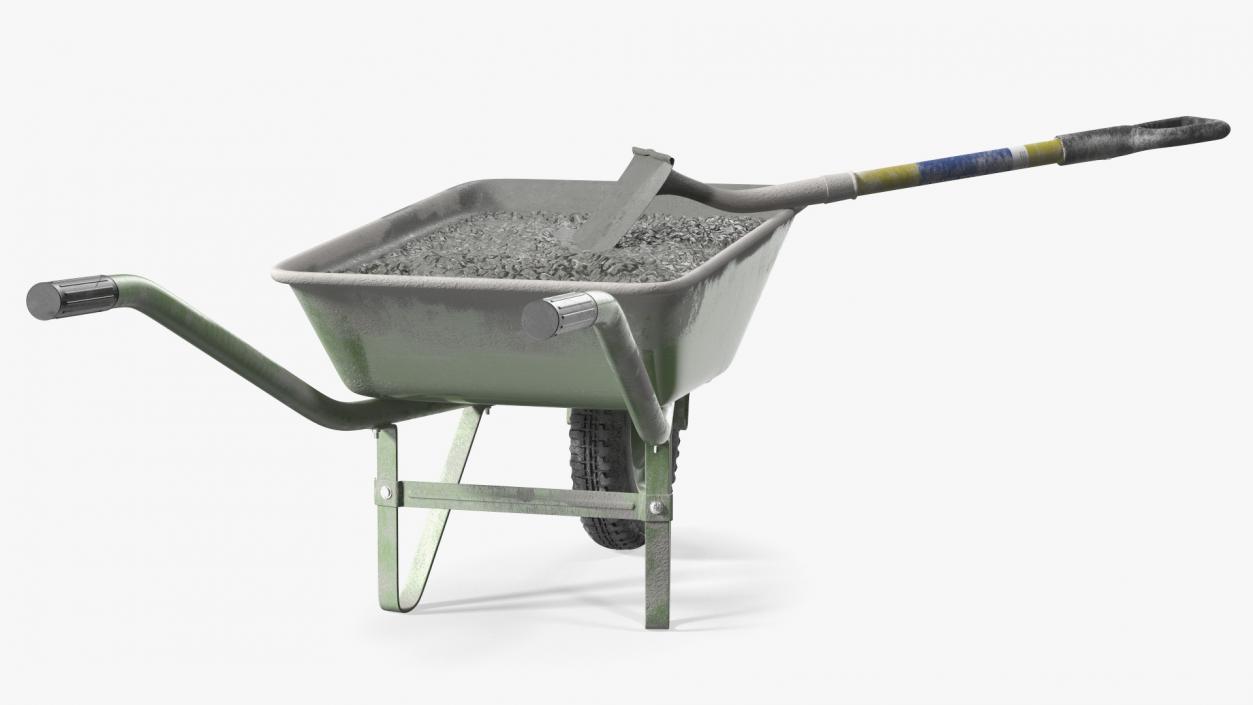 3D Construction Wheelbarrow Full of Cement with Shovel