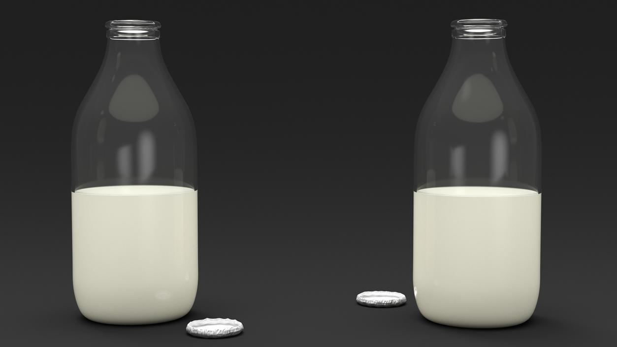 3D Opened Bottle of Whole Milk with Foil Cap