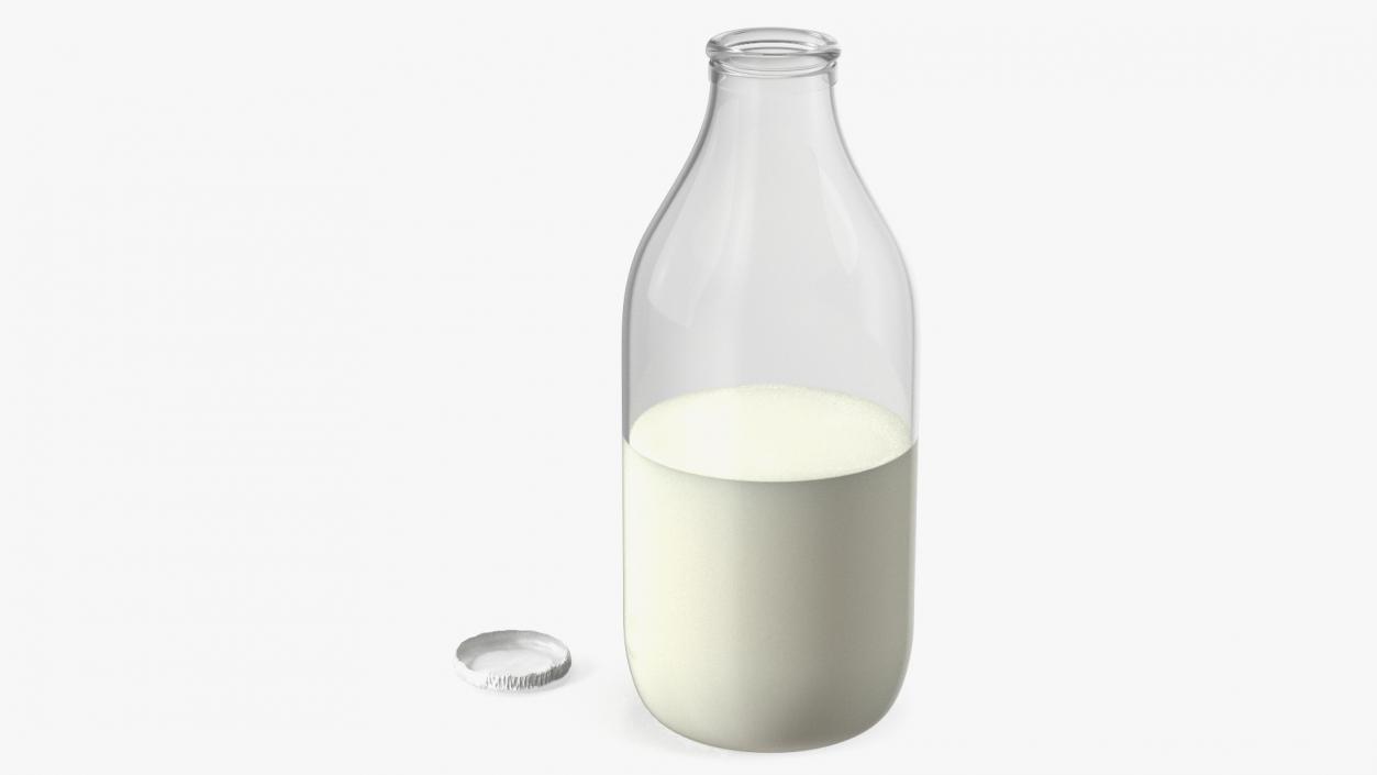 3D Opened Bottle of Whole Milk with Foil Cap