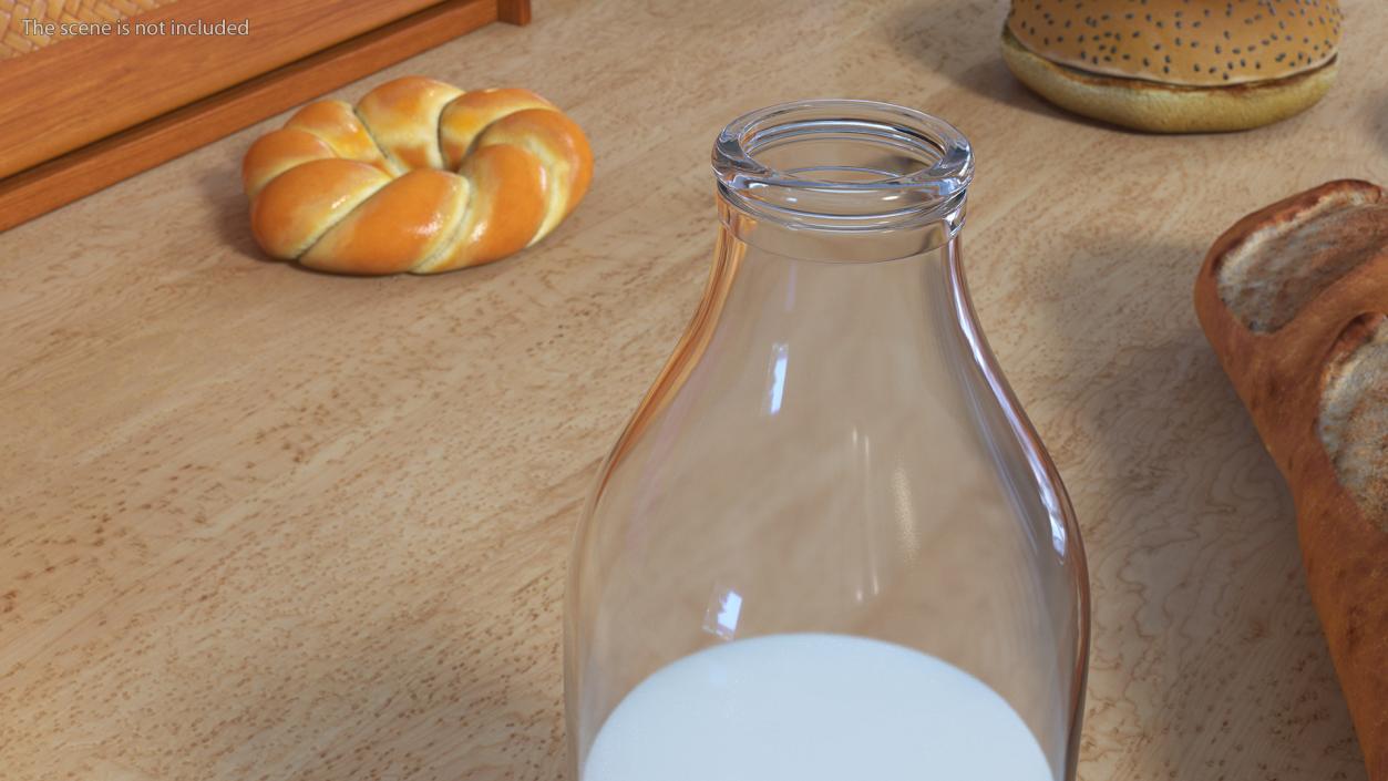 3D Opened Bottle of Whole Milk with Foil Cap