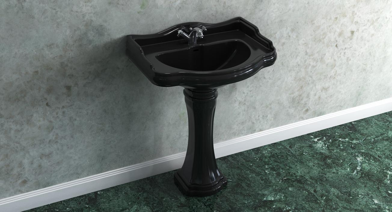 3D Classic Pedestal Bathroom Sink Black