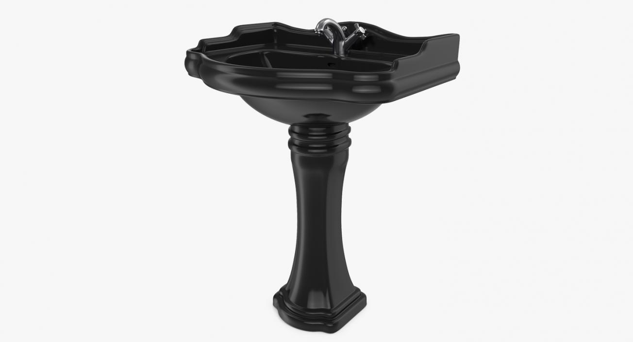 3D Classic Pedestal Bathroom Sink Black