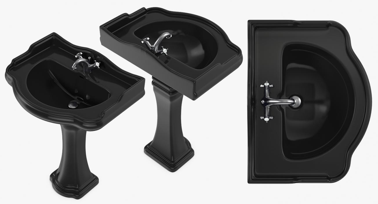 3D Classic Pedestal Bathroom Sink Black