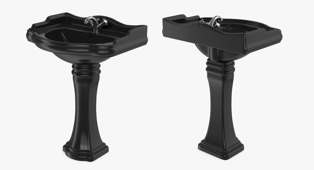 3D Classic Pedestal Bathroom Sink Black