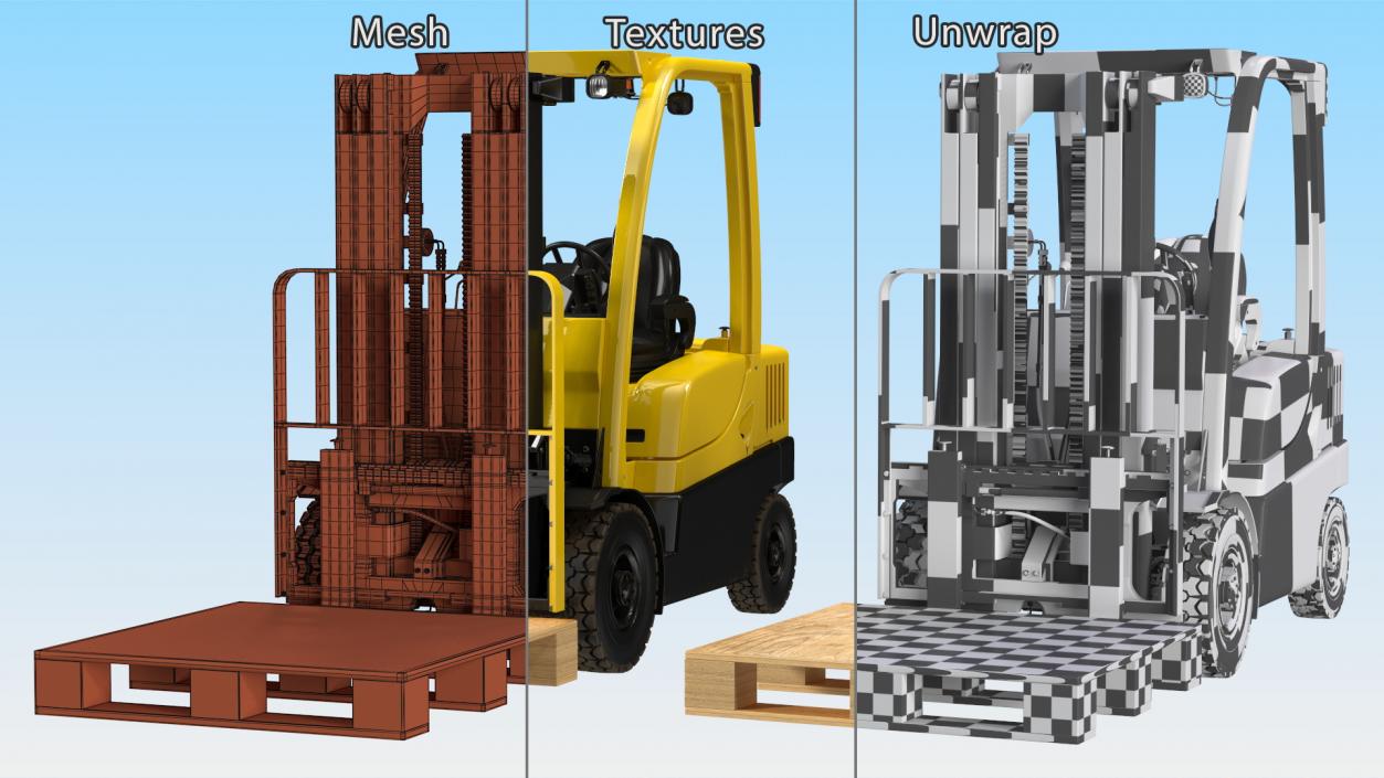 3D Industrial Forklift with Wooden Pallet model