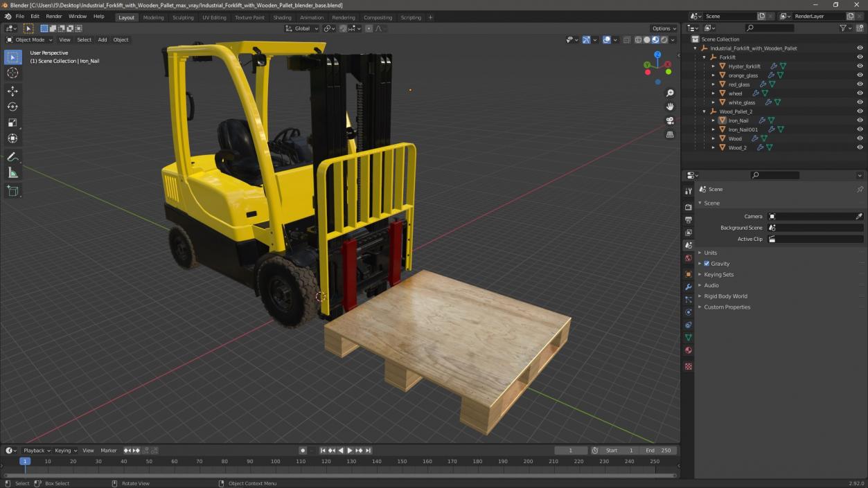 3D Industrial Forklift with Wooden Pallet model